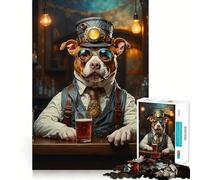 Puzzle Steampunk Pitbull con birra per adolescenti, 1000 pezzi, gioco di logica fine, passatempo rilassante, bordo netto, pezzo da collezione 38x52cm