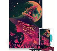 Puzzle "Strega al neon sotto la luna" da 1000 pezzi per adulti, gioco intelligente e antistress, assemblaggio con motivo a sorpresa (38x52cm)