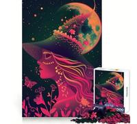 Puzzle "Strega al neon sotto la luna" da 1000 pezzi per adulti, gioco intelligente e antistress, assemblaggio con motivo a sorpresa (38x52cm)