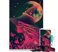Puzzle "Strega al neon sotto la luna" per adolescenti, 1000 pezzi, gioco per allenare la mente, rilassante, con immagini da assemblare e una piacevole sorpresa (50x75cm)