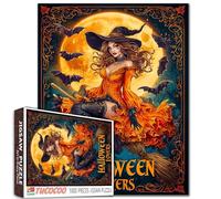 Puzzle strega di Halloween 1000 pezzi per adulti strega sexy su scopa puzzle luna piena e pipistrelli fantasia puzzle di Halloween decorazione autunnale divertente impegnativo regalo per donne uomini