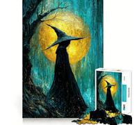 Puzzle "Strega sotto la pioggia con la luna" per ragazzi,1000 pezzi,gioco stimolante per la mente,pezzi ben tagliati e senza sbavature,facile da imparare,divertimento per tutta la famiglia (50x75cm)
