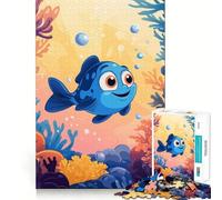 Puzzle subacqueo con pesciolini blu sorridenti per ragazzi, 1000 pezzi, rompicapo rilassante, divertente, artistico, da assemblare, regalo adorabile 38x52cm
