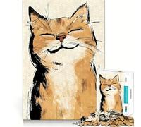 Puzzle Sumi-e con gatto sorridente e acquerello, 1000 pezzi, per ragazzi, gioco di logica semplice, svago facile, taglio perfetto, regalo di compleanno 38x26cm