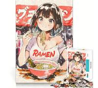Puzzle Sumi-e con ragazza anime che mangia ramen,1000 pezzi,gioco di concentrazione mentale,taglio di precisione,bordi lisci,gioco significativo per costruire connessioni (50x75cm)