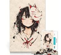 Puzzle Sumi-e da 1000 pezzi con ragazza anime e maschera da volpe,ideale per adolescenti,stimolante per la mente,con incastri precisi e senza spazi vuoti,perfetto per attività di gruppo in casa