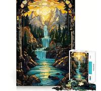 Puzzle surreale con cascata al tramonto per adolescenti, 1000 pezzi, puro gioco di logica, tranquillo, calmo, pulito, decorazione da parete 38x52cm