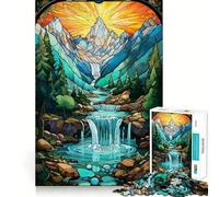 Puzzle surreale con cascata al tramonto per adulti, 1000 pezzi, stimola la memoria, ideale per momenti di relax, con un motivo da assemblare e la lista dei desideri di Babbo Natale 38x52cm