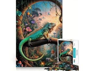 Puzzle surreale con iguana in stile safari, 1000 pezzi, per adulti, con memoria, sollevamento lento, goditi l'assemblaggio dell'immagine, regalo creativo 38x52cm
