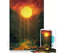Puzzle surreale con sole che gocciola su una foresta e un fiume mistici, per ragazzi, 1000 pezzi, gioco di logica, passatempo per la casa, taglio preciso, regalo per le festività 38x52cm