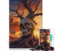 Puzzle surreale con teschio e albero al tramonto per adulti, 1000 pezzi, gioco intelligente per rafforzare i legami familiari, taglio preciso, regalo stagionale 38x26cm