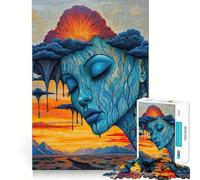 Puzzle surreale di donna blu con capelli a nuvola di pioggia in un paesaggio infuocato 1000 pezzi per adolescenti stimola la memoria divertente e rilassante con bordi precisi regalo artistico 38x26cm