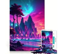 Puzzle Synthwave Beach Sunset per adolescenti, 1000 pezzi, gioco per allenare la mente, semplice e divertente da assemblare, regalo prezioso 38x26cm