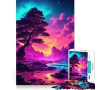 Puzzle Synthwave Beach Sunset per adulti, 1000 pezzi, gioco intelligente per rafforzare i legami familiari, taglio preciso, regalo stagionale 38x26cm