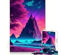 Puzzle Synthwave Beach Sunset per adulti, 1000 pezzi, sfida per la mente, calma e bellezza, pezzo da collezione 38x52cm
