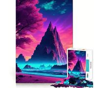 Puzzle Synthwave Beach Sunset per adulti, 1000 pezzi, sfida per la mente, calma e bellezza, pezzo da collezione 38x52cm