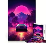 Puzzle Synthwave con auto, 1000 pezzi, per adolescenti, gioco di logica, attività per la casa, bordi trasparenti, 38x26cm