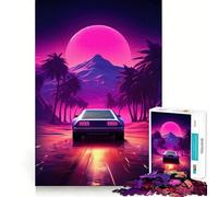 Puzzle Synthwave con auto, 1000 pezzi, per adolescenti, gioco di logica, attività per la casa, bordi trasparenti, 38x26cm