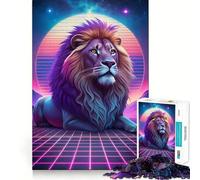 Puzzle Synthwave con ritratto di leone per adolescenti, 1000 pezzi, gioco cognitivo, hobby tranquillo, bordo premium, regalo di Natale 50x75cm