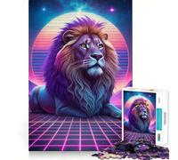 Puzzle Synthwave con ritratto di leone per adolescenti, 1000 pezzi, per migliorare la memoria, per il tempo libero a casa, con bordi precisi, 38x52cm