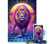 Puzzle Synthwave Leone da 1000 pezzi per adolescenti, gioco di logica e divertimento rilassante con bordi lisci, regalo creativo 38x26cm