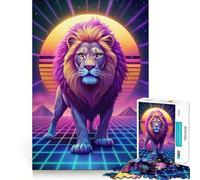 Puzzle Synthwave Leone da 1000 pezzi per adulti, gioco stimolante per interni, taglio preciso, regalo perfetto 38x52cm