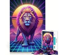 Puzzle Synthwave Leone, difficile, per adulti, 1000 pezzi, rinforza la memoria, allevia lo stress, bordo di alta qualità, opera d'arte 50x75cm
