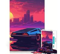 Puzzle Synthwave Retro Auto Tramonto 1000 Pezzi per Adulti Gioco di Ragionamento e Abilità Calma e Rilassamento Taglio Preciso Regalo Affettuoso 50x75cm