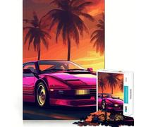 Puzzle Synthwave Retro Auto Tramonto Adolescenti 1000 Pezzi Puzzle Migliora la Memoria Rilassa Tempo Bordo Preciso 38x26cm