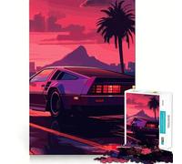 Puzzle Synthwave Retro Auto Tramonto per Adolescenti 1000 Pezzi Migliora la Memoria Casa Tempo Libero Bordo Preciso 38x26cm