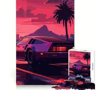 Puzzle Synthwave Retro Auto Tramonto per Adolescenti 1000 Pezzi Migliora la Memoria Casa Tempo Libero Bordo Preciso 38x26cm
