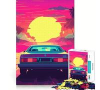 Puzzle Synthwave Retro Car Sunset da 1000 pezzi per adolescenti, gioco per allenare la mente, rilassante, evasione artistica, regalo premuroso 50x75cm