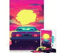 Puzzle Synthwave Retro Car Sunset da 1000 pezzi per adolescenti, rompicapo, attività per la casa, taglio premium, articolo regalo di Babbo Natale 38x26cm