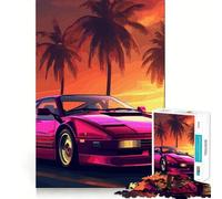 Puzzle Synthwave Retro Car Sunset da 1000 pezzi per adulti, gioco di logica, divertimento al chiuso, bordi precisi, oggetto da collezione 50x75cm