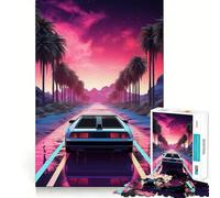 Puzzle Synthwave Retro Car Sunset da 1000 pezzi per adulti, gioco rilassante per la mente, taglio premium, regalo di compleanno 38x26cm