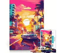 Puzzle Synthwave Retro Miami da 1000 pezzi per adulti, puzzle di memoria, sollevamento lento, goditi l'assemblaggio dell'immagine, regalo creativo 50x75cm