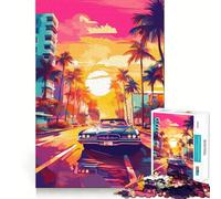 Puzzle Synthwave Retro Miami per adolescenti, 1000 pezzi, per migliorare la memoria, per il tempo libero a casa, con bordi precisi, 38x26cm