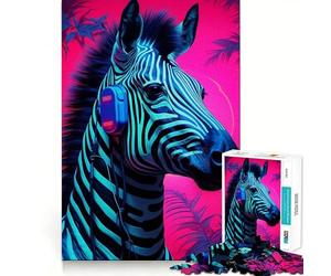 Puzzle Synthwave Zebra da 1000 pezzi per adulti, gioco rilassante per la mente, taglio premium, regalo di compleanno 38x26cm