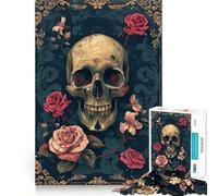 Puzzle Teschio con Rose Rosa II per Adolescenti, 1000 pezzi, gioco per esercizi mentali, attività per la casa, taglio di precisione, decorazione murale 50x75cm