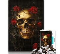 Puzzle Teschio d'oro e rose Puzzle 1000 pezzi per adulti, per età 14+ Gioco impossibile Il miglior regalo per adulti e adolescenti 50x75cm