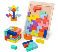 Puzzle Tetris in Legno per Bambini e Adulti - 30 Pezzi Tangram Ispessito Rompicapo Montessori STEM Educativo, 3D Gioco di Logica Blocchi Russi Idea Regalo Compleanno Natale