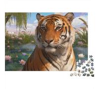 Puzzle Tiger 1000 Pezzi Per Bambini E Adulti, Gioco Di Squadra, Difficile Sfida Puzzles Con Lotus Pond, Regalo Per Adulti E Ragazzi 38x26cm/1000pcs