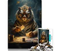 Puzzle Tiger Poker per adolescenti, puzzle da 1000 pezzi, antistress per trascorrere il tempo in casa, con poster abbinato e foglio di quiz (38x26cm)