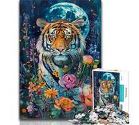 Puzzle Tiger Under The Moon da 1000 pezzi per adolescenti, regalo per antistress, sfida difficile, migliora l'amore tra coppie, 50x75cm