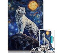 Puzzle Tiger Under The Night Sky da 1000 pezzi per adulti e adolescenti, aiuta il cervello a esercitare i giocattoli avvincenti per coltivare la pazienza e l'interazione genitore-figlio, 38x26cm