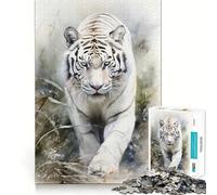 Puzzle Tigre Bianca ad Acquerello 1000 Pezzi Gioco di Stimolazione e Perfezionamento Incastri Solidi Nessun Pezzo Si Perde Sfida Interattiva per la Mente a Casa (38x52cm)