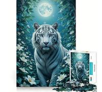 Puzzle "Tigre Bianca al Chiaro di Luna" da 1000 pezzi,gioco per lo sviluppo delle capacità cognitive,superficie liscia e priva di sbavature,attività rilassante di gruppo al chiuso (38x26cm)