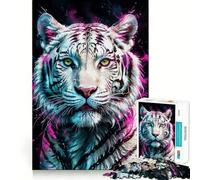 Puzzle Tigre Bianca con Schizzi Neon per Adulti,1000 Pezzi,Gioco di Memoria e Allenamento per la Mente,Taglio Preciso,Finitura Premium,Un Modo Coinvolgente per Trascorrere il Tempo Libero (50x75cm)
