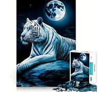 Puzzle Tigre Bianca e Luna da 1000 pezzi,gioco di concentrazione mentale,tagli di precisione,bordi lisci,attività rilassante per serate tranquille (50x75cm)