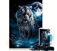 Puzzle Tigre Bianca e Luna da 1000 pezzi,gioco di costruzione che mette alla prova la concentrazione,montaggio sicuro e stabile,divertimento per interni durante le vacanze (50x75cm)